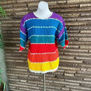 Vintage 90s Rainbow Popcorn Chunky Knit Mervyns Sweater Size Size 20W